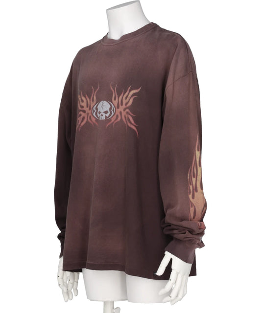 “SKULL FLAME”DISTRESSED L/S TEE
