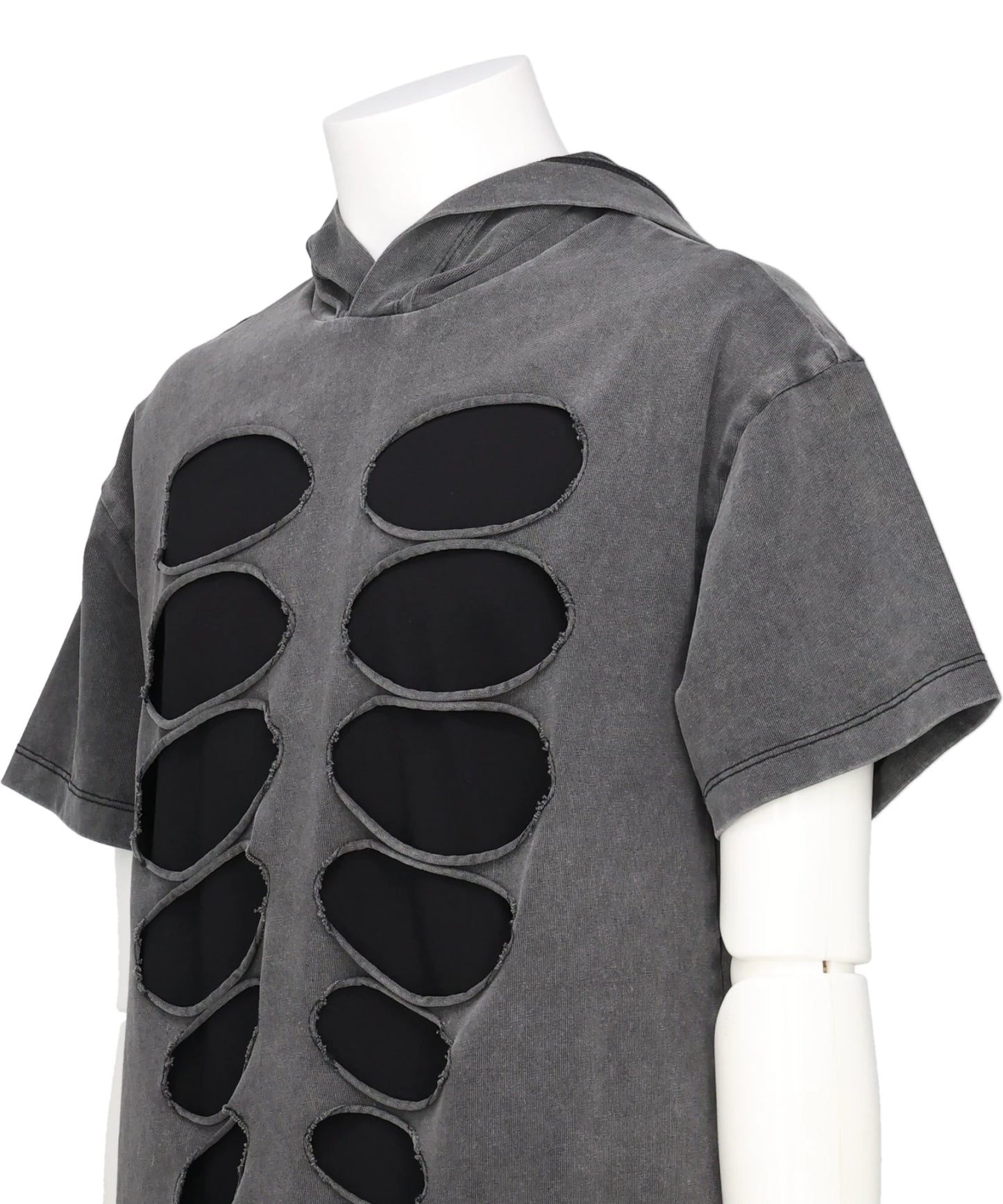 HOODED T-SHIRT CUT-OUT WASHED GREY