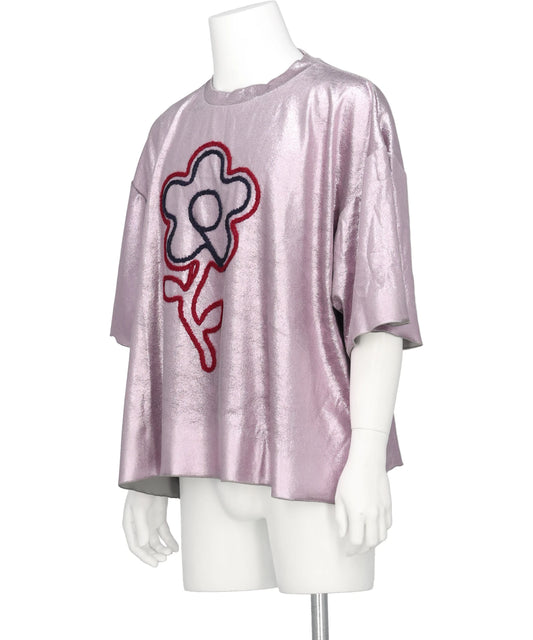 FLOWER CORD EMBROIDERY VELOUR TEE