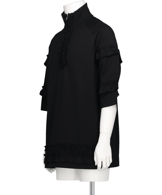 MOCK NECK RUFFLE FRILL ZIP T-SHIRT