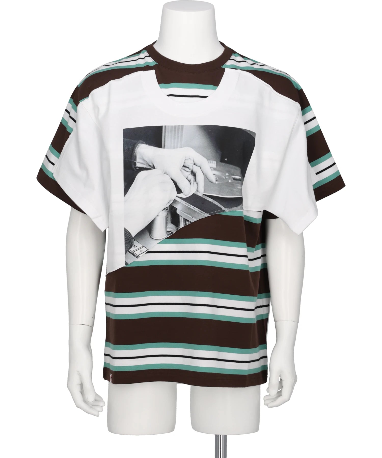 Charles Jeffrey LOVERBOY ABBEY ROAD DOUBLE TEE- BROWN STRIPE+WHITE