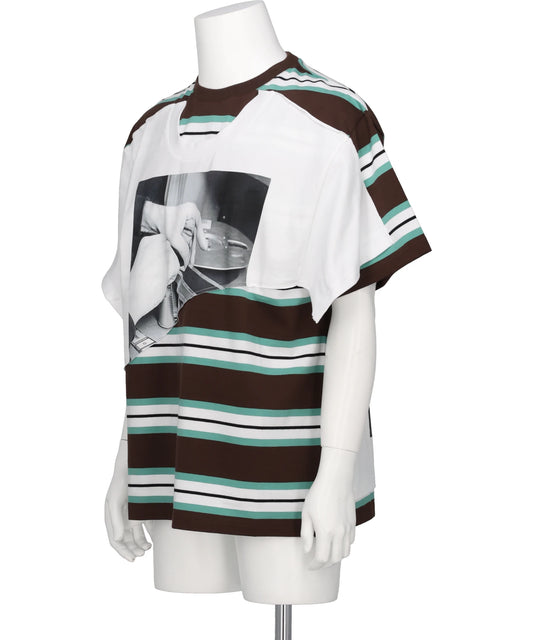 ABBEY ROAD DOUBLE TEE- BROWN STRIPE+WHITE BRW