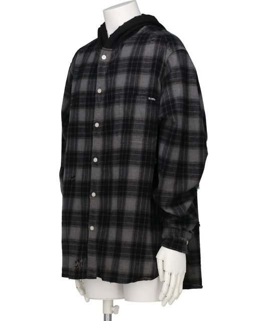 DISTRESSED HOODED CHECKED SHIRT
