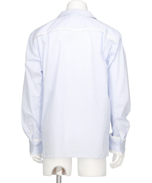 LACE TRIMMED OPEN COLLAR SHIRT
