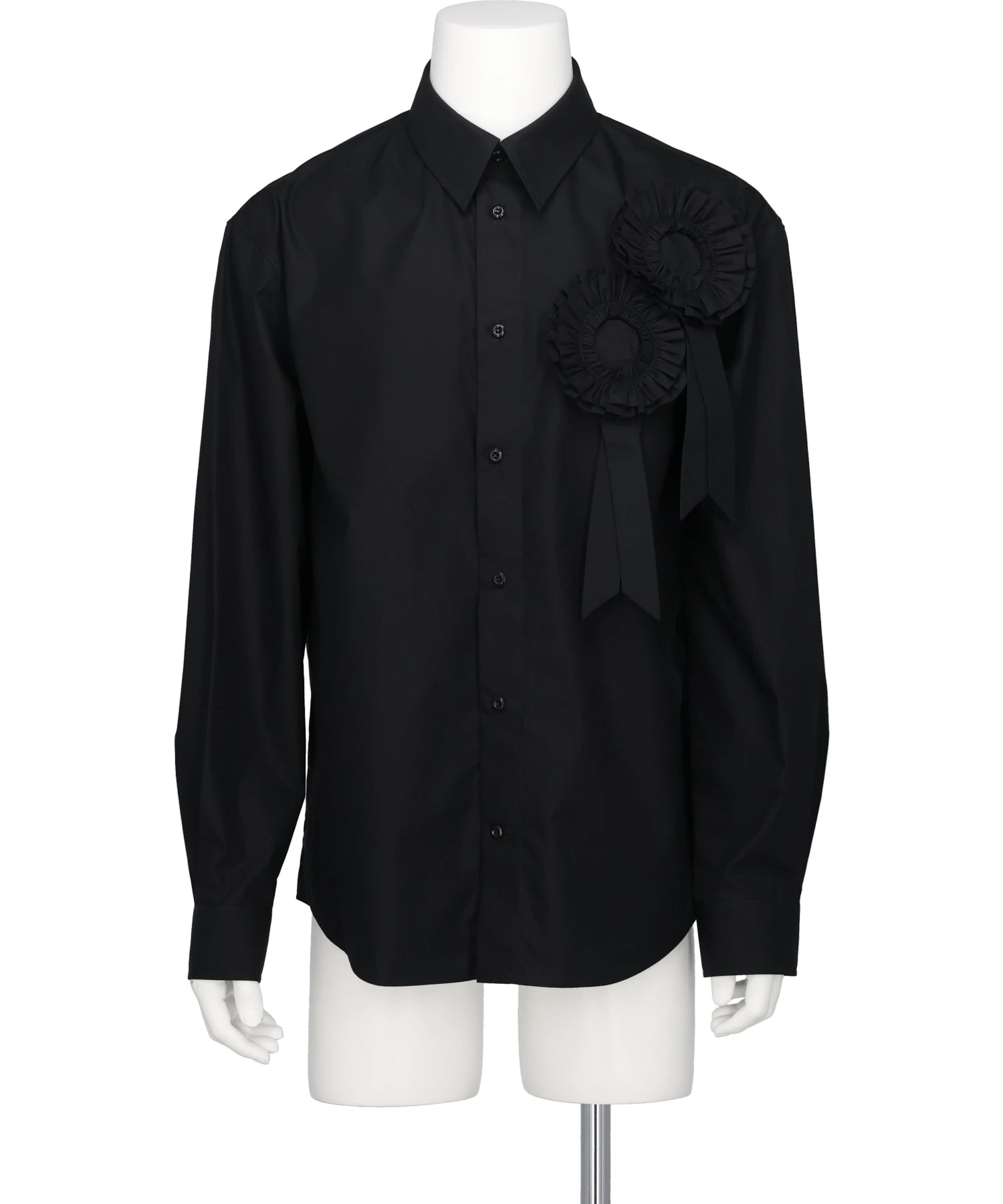 【simone rocha】　シモーネロシャ　長袖ガータートップス　ブラック Simone Rocha(シモーネ ロシャ)RUFFLE ROSETTE CLASSIC SHIRT