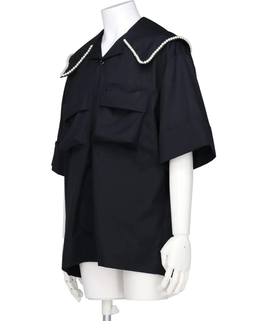 CARGO FLAP POCKET SAILOR COLLAR BOXY SHIRT W/ EMB
