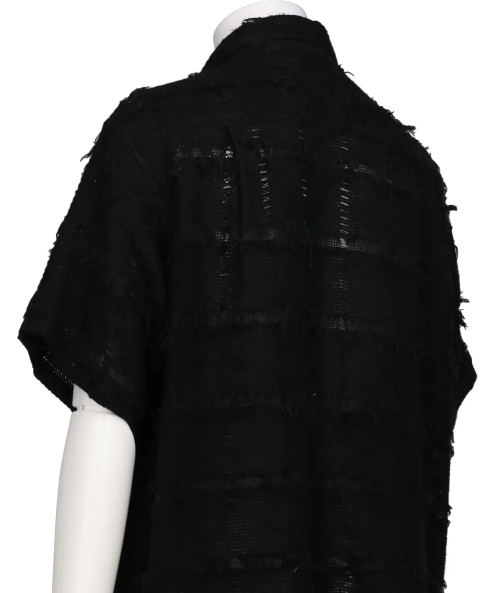 FRINGE CHECK TWEED OPEN COLLAR SHIRT