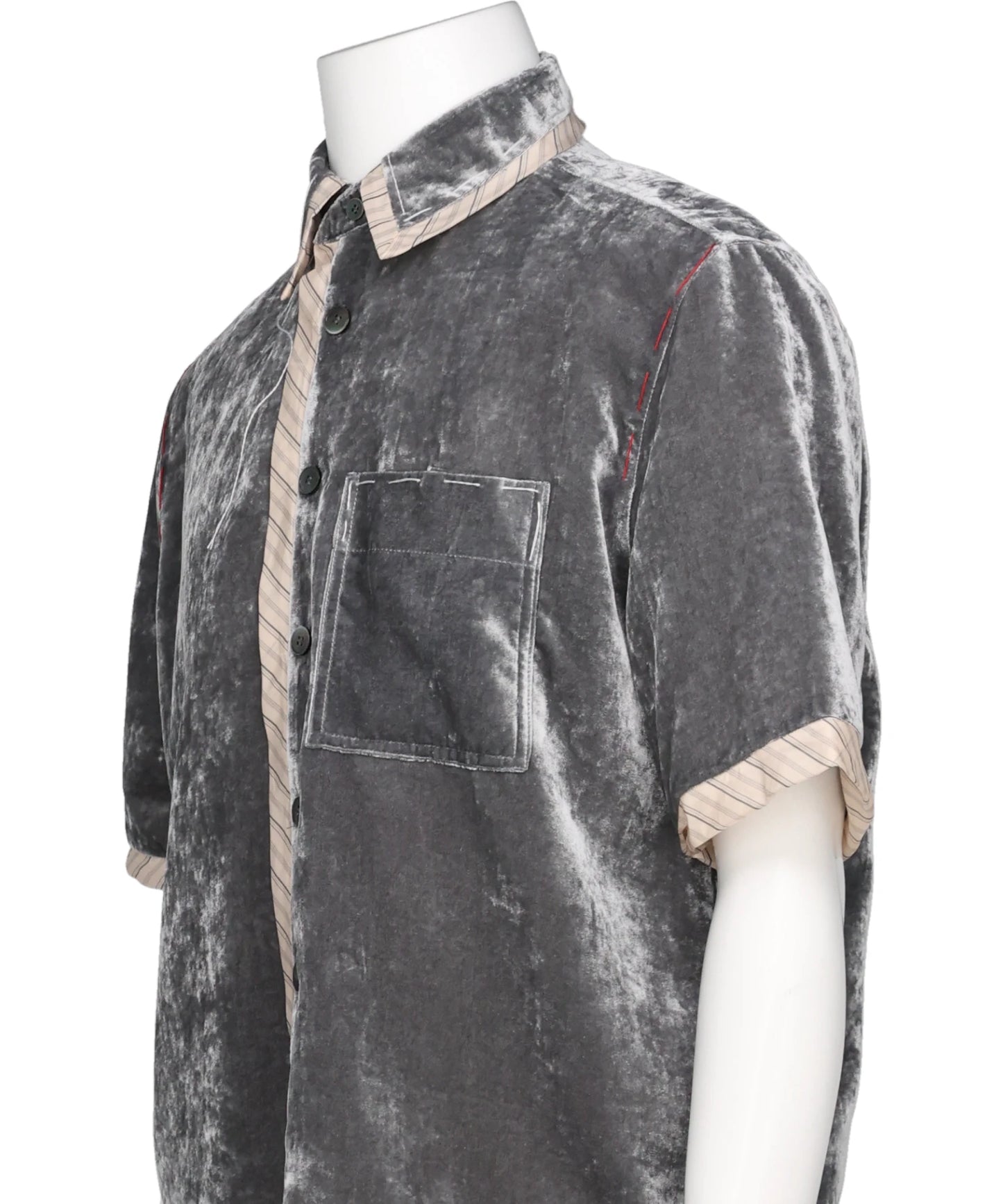 UNEVEN VELVET HALF SLEEVE SHIRT