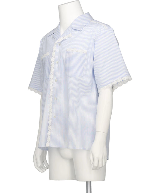 LACE TRIMMED OPEN COLLAR S/S SHIRT
