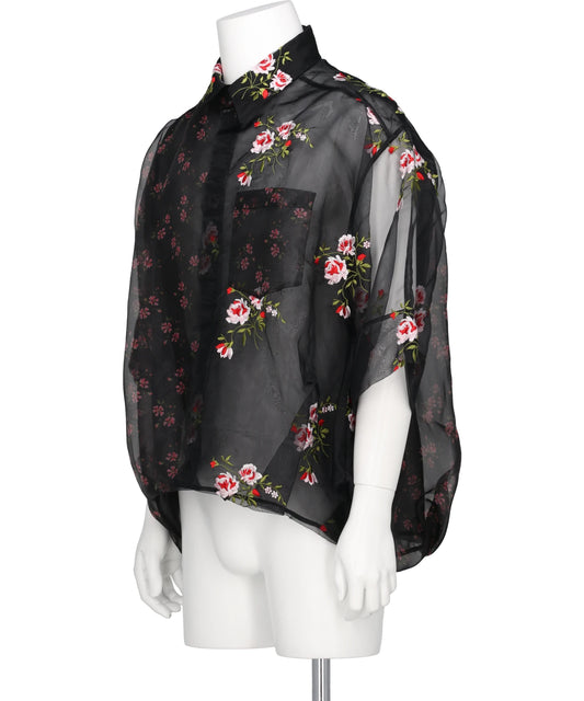 SHEER PATCHWORK BALLOON HEM SHIRT