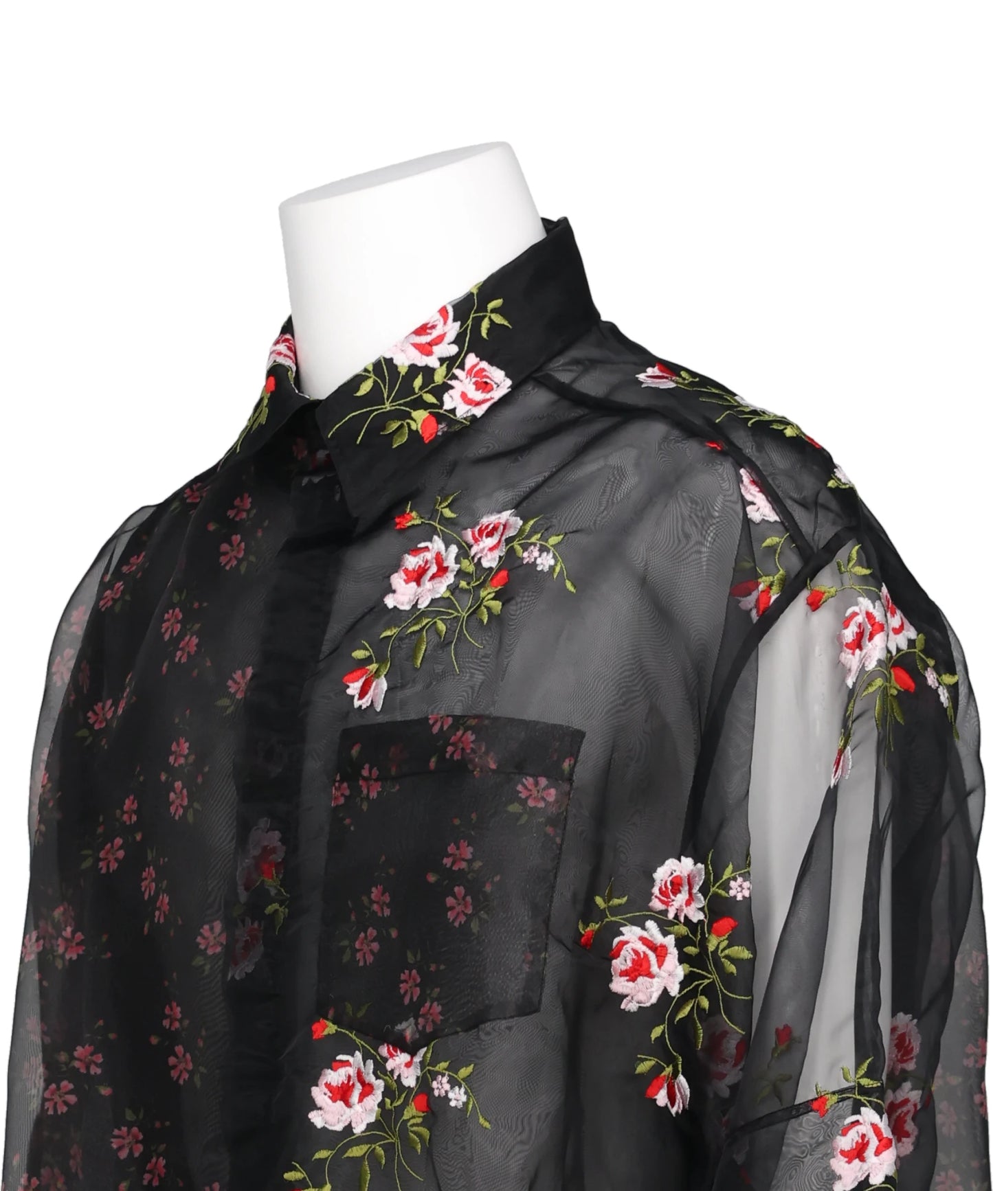 SHEER PATCHWORK BALLOON HEM SHIRT