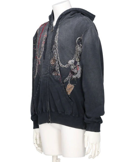 EMBROIDERED CHAIN ZIP-UP HOODIE