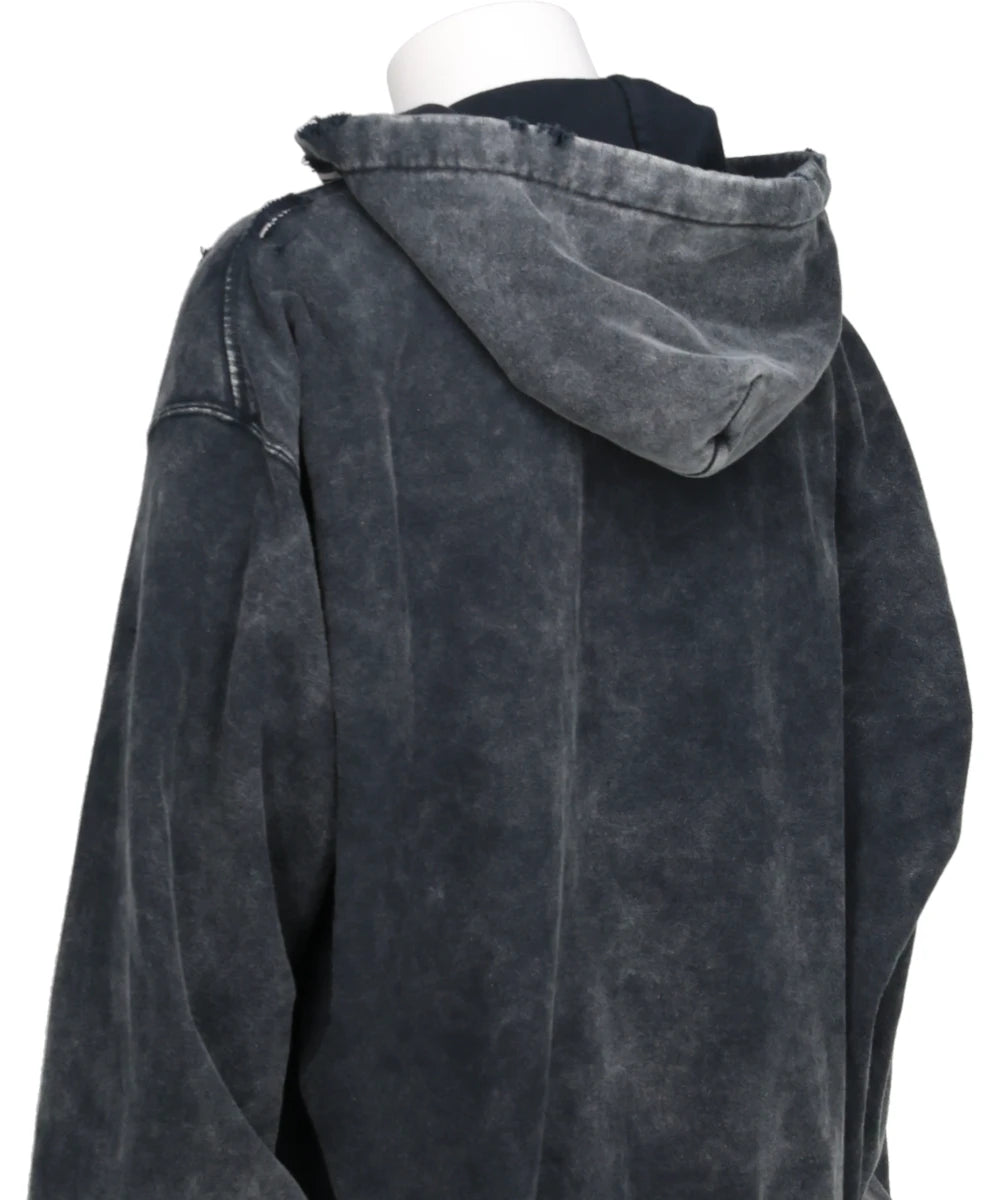 BLEACHED HALF ZIP HOODIE