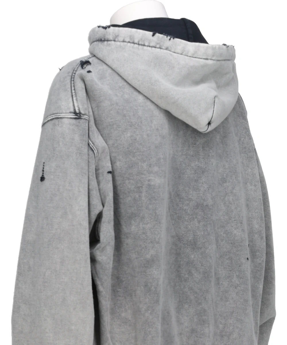 BLEACHED HALF ZIP HOODIE