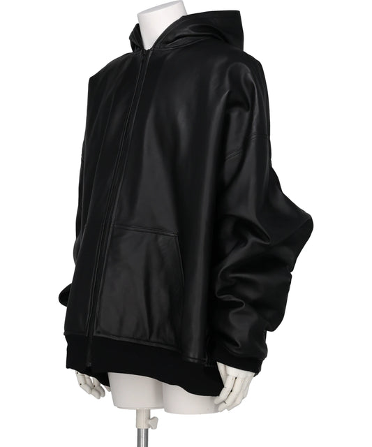 QUILTED SILK LINING LEATHER HOODIE