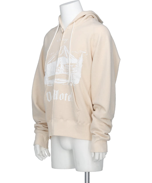 "ODD HOTEL" SILK-COTTON ZIP UP HOODIE