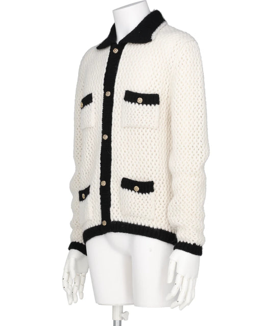 CROCHET CONTRAST POCKET CARDIGAN