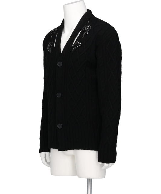 CABLE KNIT SLASH CARDIGAN W/EMB