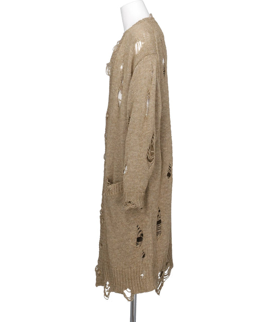 DAMAGED LOW-GAUGE LONG CARDIGAN