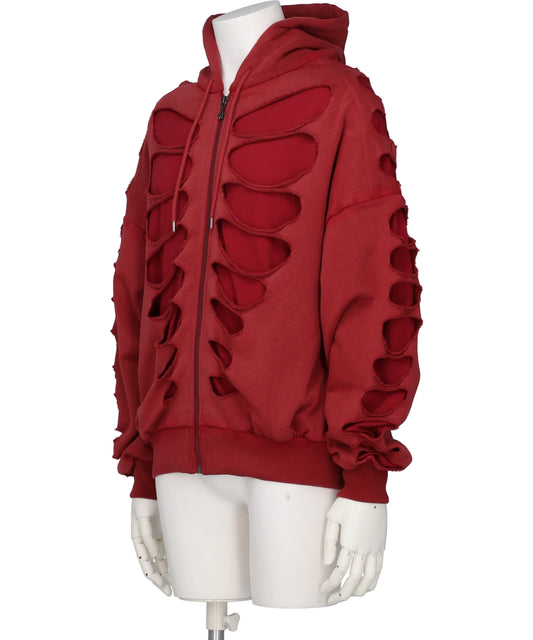 SHOULDERLESS HOODIE CUT-OUT RED