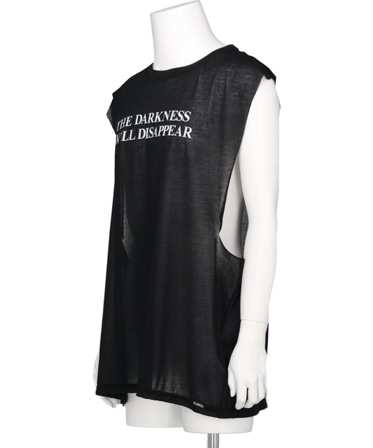 TYPOGRAPHY PRINT SHEER JERSEY SLEEVELESST-SHIRT