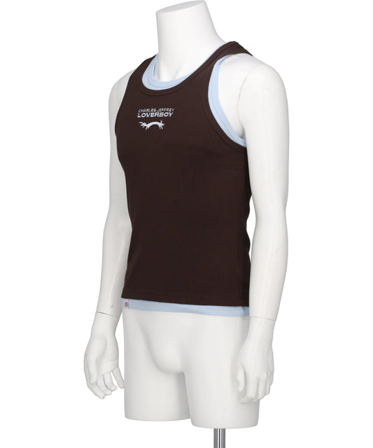 DOUBLE LOGO TANK TOP- BROWN+LIGHT BLUE BRW