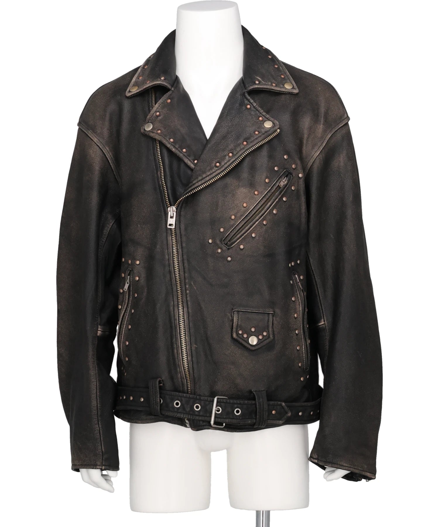 KAMIYA(カミヤ) 2026AW DISTRESSED LEATHER STUDDED BIKER JACKET