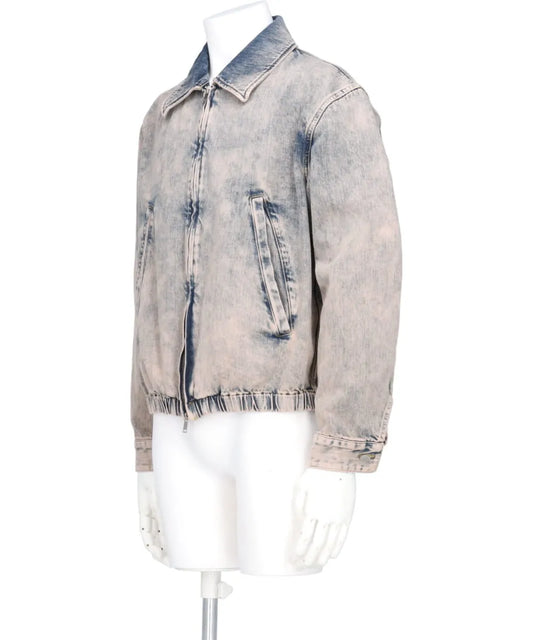 BLEACHE&OVER DYE DENIM FRONT ZIP BLOUSON