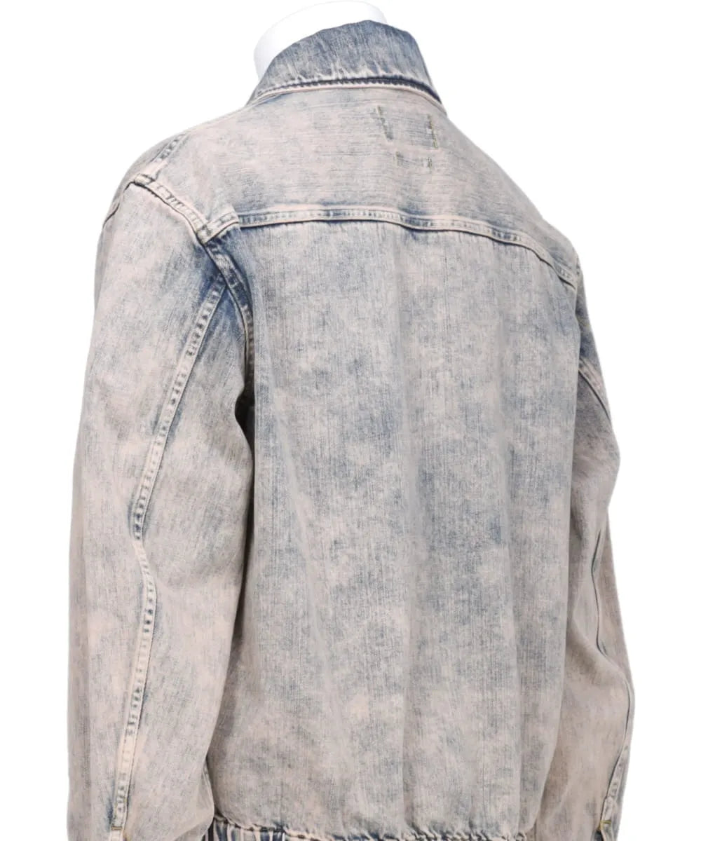 BLEACHE&OVER DYE DENIM FRONT ZIP BLOUSON