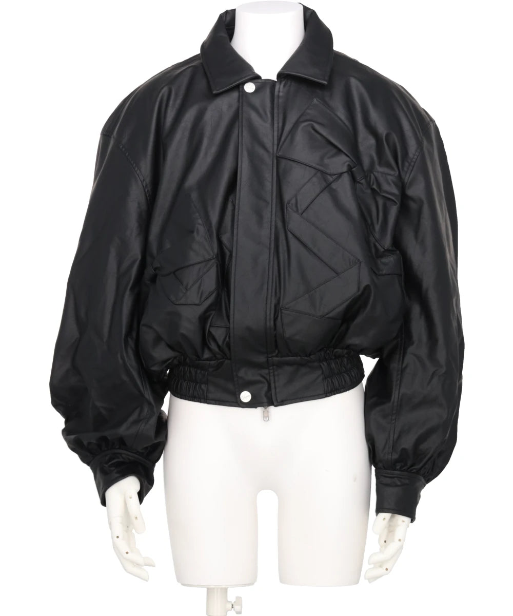 RIBBON DETAIL FAUX LEATHER BOMBER JACKET – MIDWEST ONLINE STORE