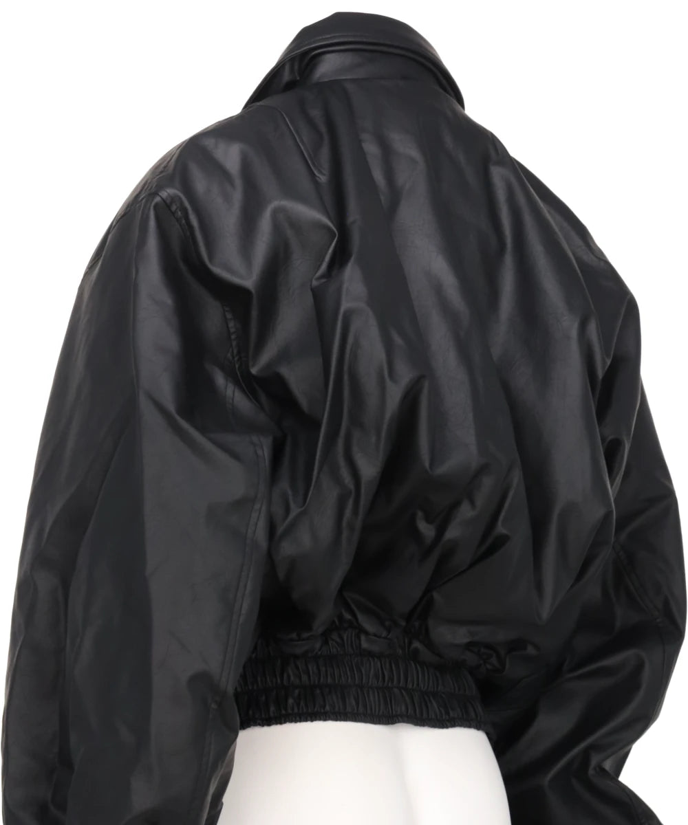 RIBBON DETAIL FAUX LEATHER BOMBER JACKET