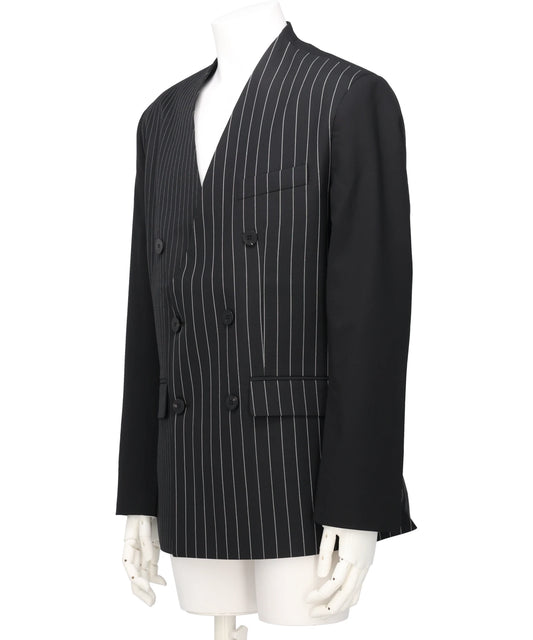 PATCHED PIN STRIPE LAPELESS BLAZER