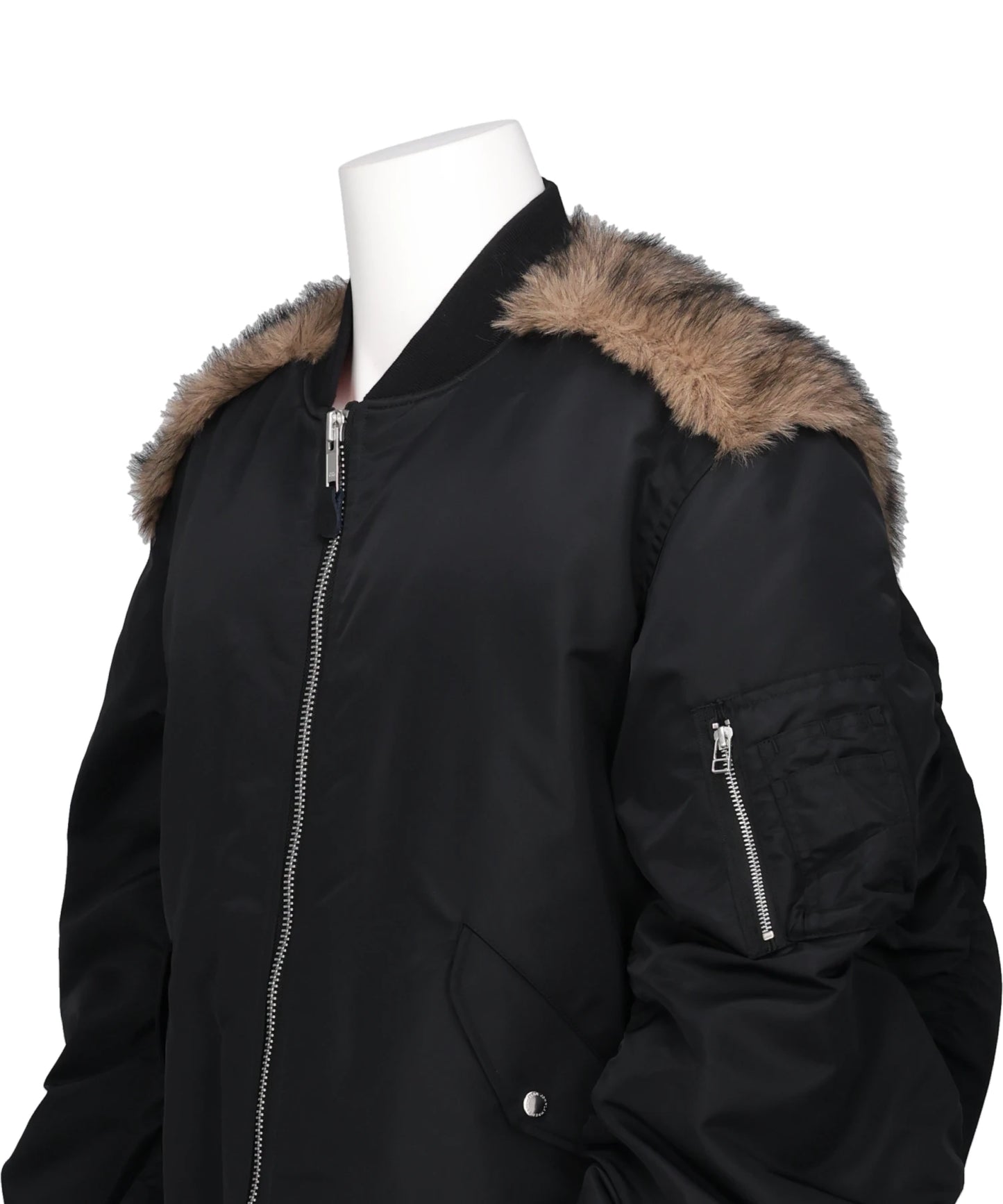 NYLON MASSIVE ROUNDED SLEEVE BOMBER JACKET WITH BACK FUR