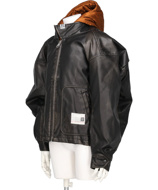 HOODED VEGAN LEATHER JACKET