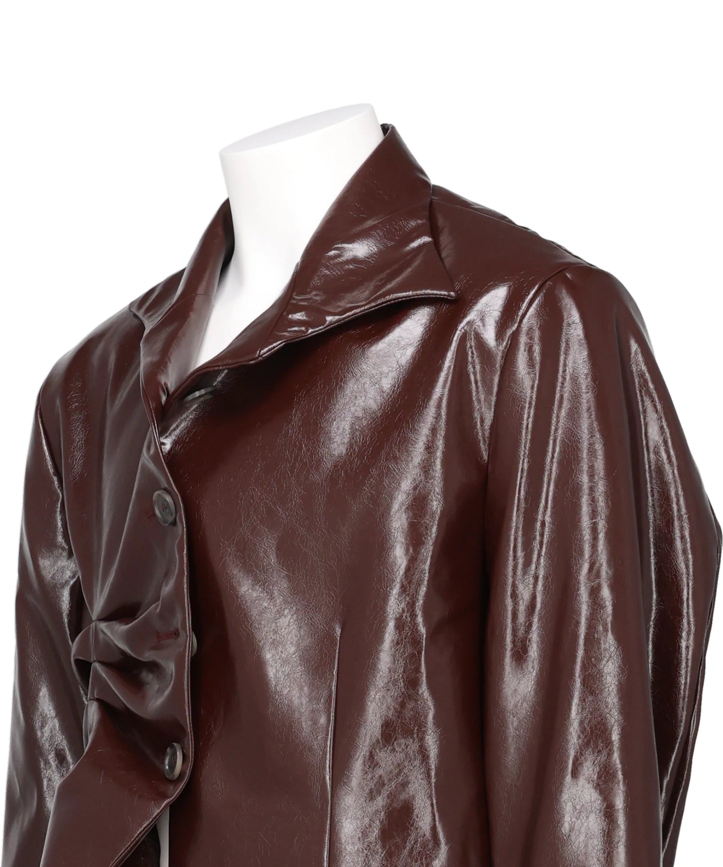 PLEATED BLAZER FAUX LEATHER MARRON