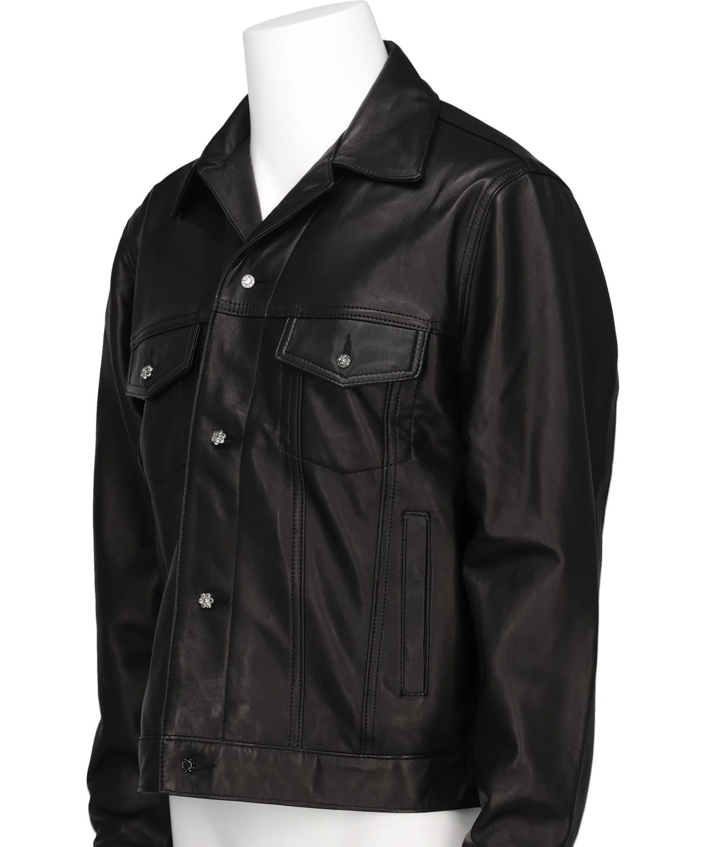 DIAMOND LEATHER SPREAD COLLAR JACKET