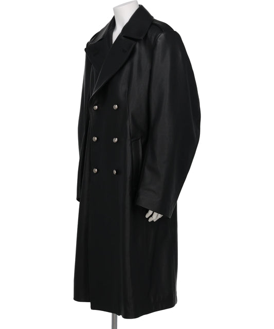 GRAIN LEATHER MASSIVE ROUNDED SLEEVEDOUBLE BREASTED COAT