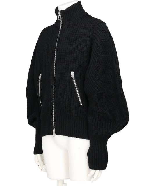 RIBED MASSIVE ROUNDED SLEEVEZIP-UP KNIT JACKET