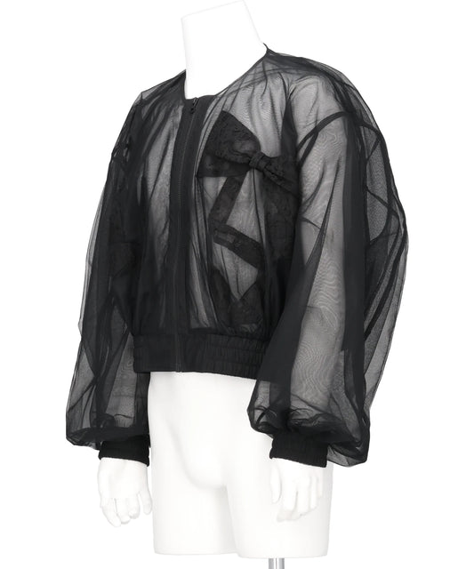 RIBBON DETAIL TULLE BOMBER JACKET