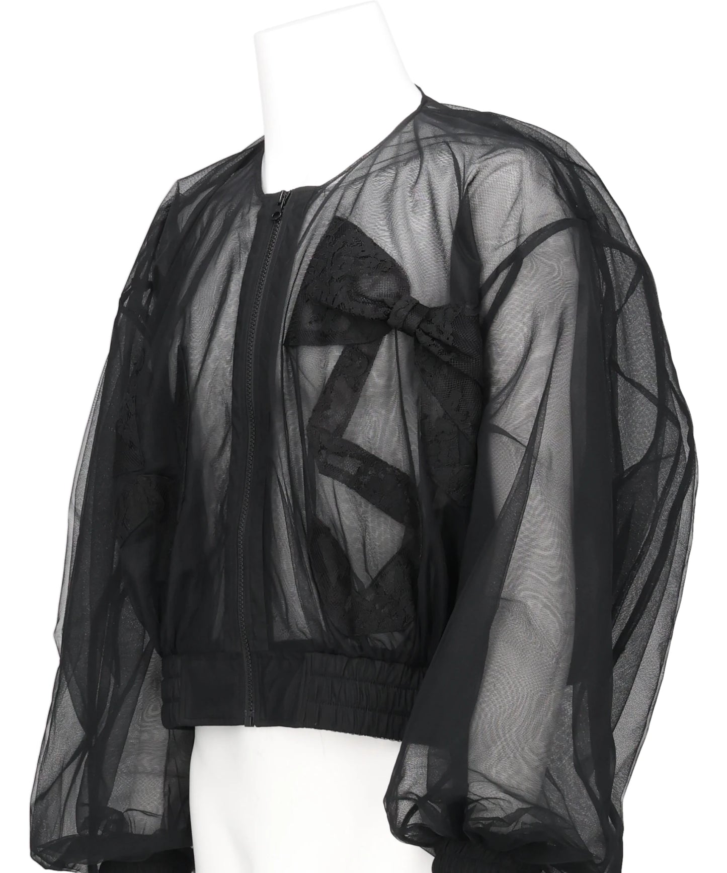 RIBBON DETAIL TULLE BOMBER JACKET