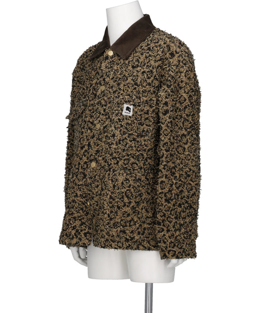 LEOPARD JACQUARD NEEDLE PUNCH CHORE JACKET