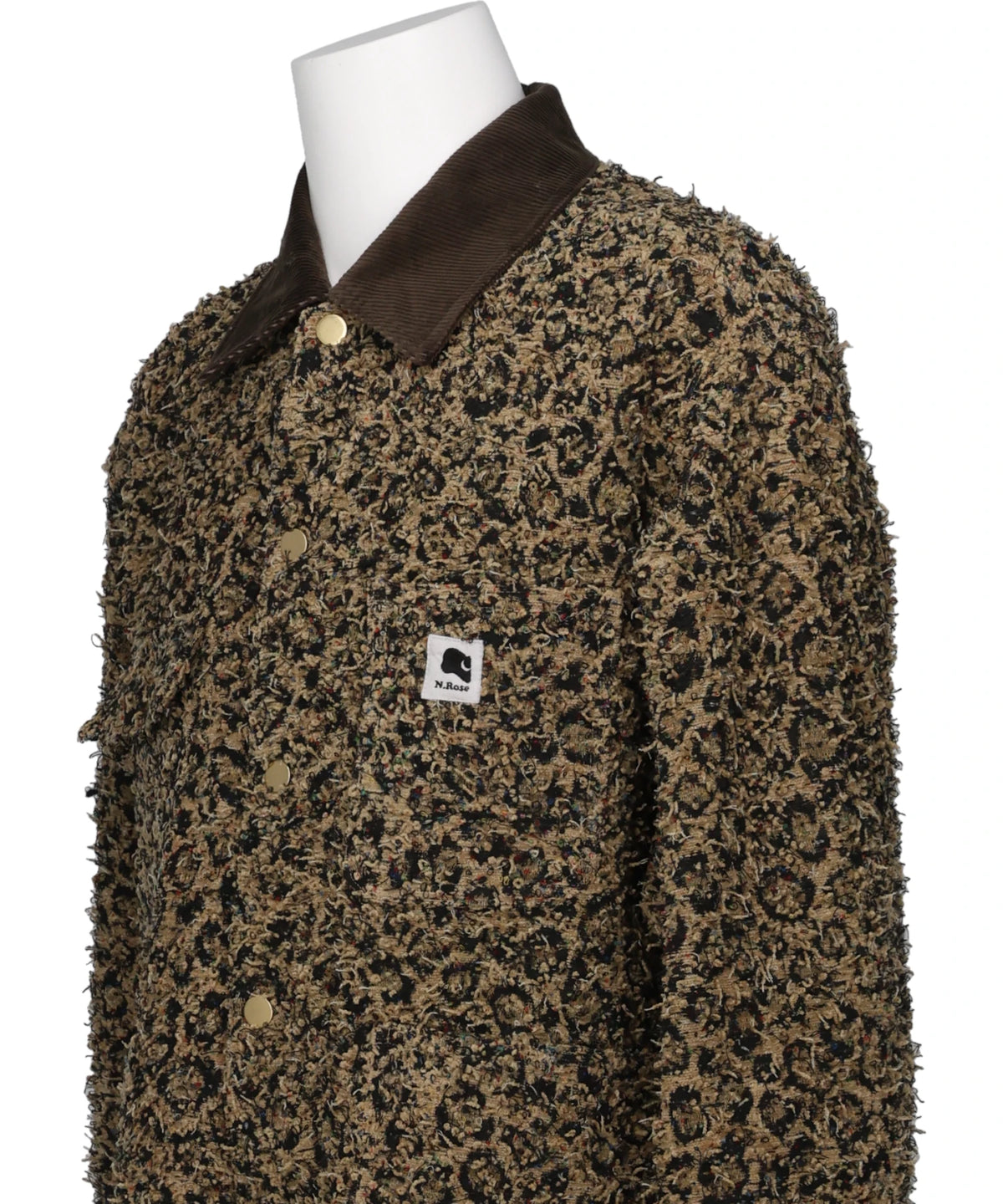 LEOPARD JACQUARD NEEDLE PUNCH CHORE JACKET