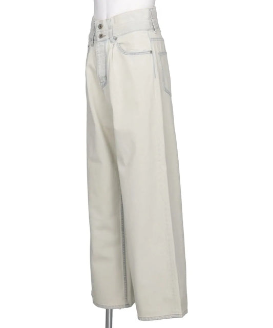 "ICE WASH" W-VELT WIDE DENIM PANTS