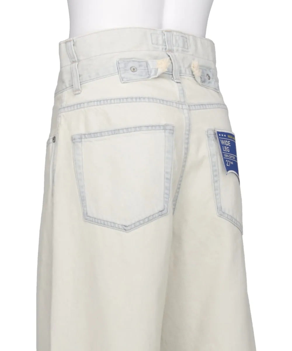 "ICE WASH" W-VELT WIDE DENIM PANTS