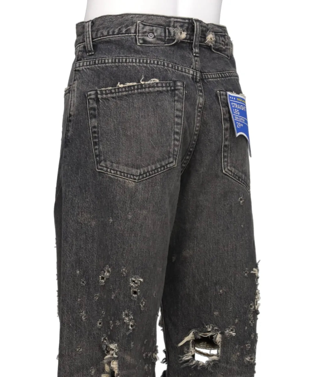 "DAMAGE" STRAIGHT DENIM PANTS