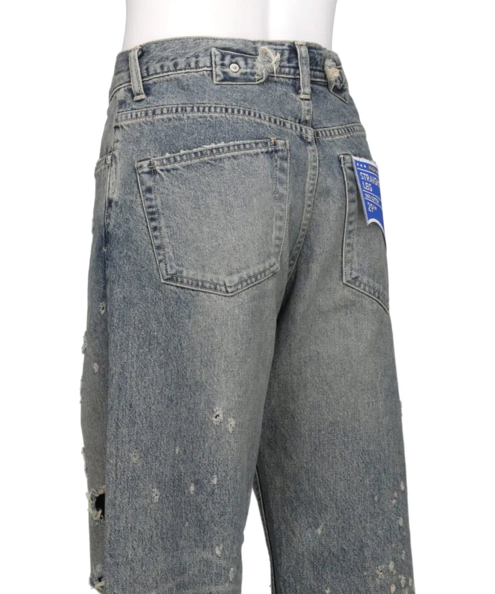 "DAMAGE" STRAIGHT DENIM PANTS