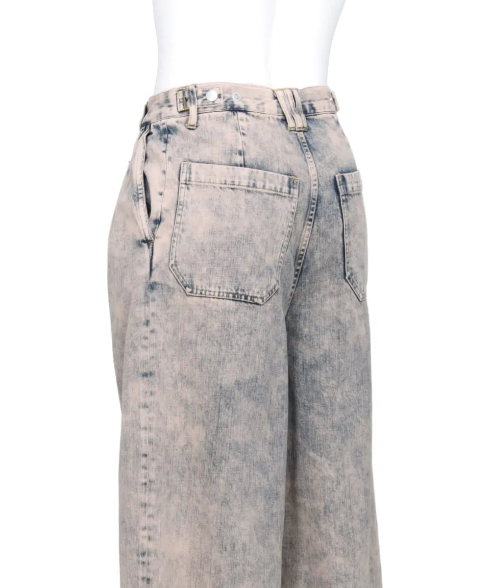 BLEACHE&OVER DYE DENIM WIDE-LEG BUGGY PANTS