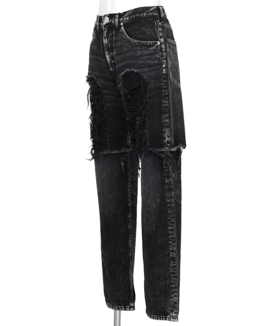 WASHED DENIM LAYERED PANTS