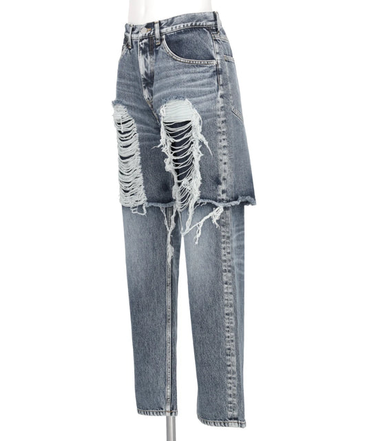 WASHED DENIM LAYERED PANTS