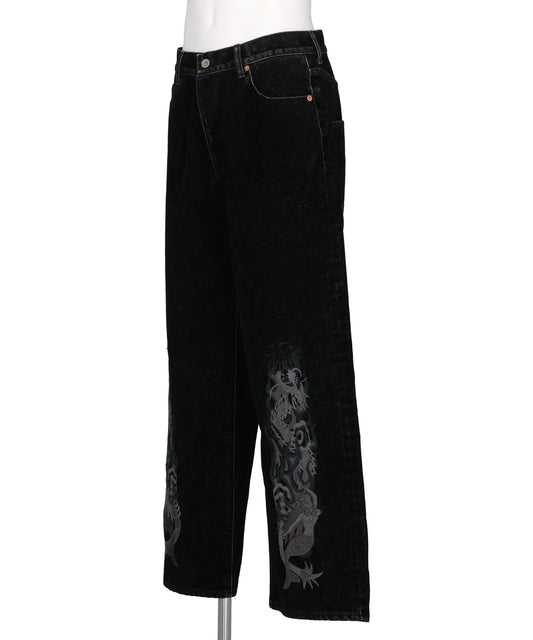 FLOCKED DEINM EMBROIDERED PANTS